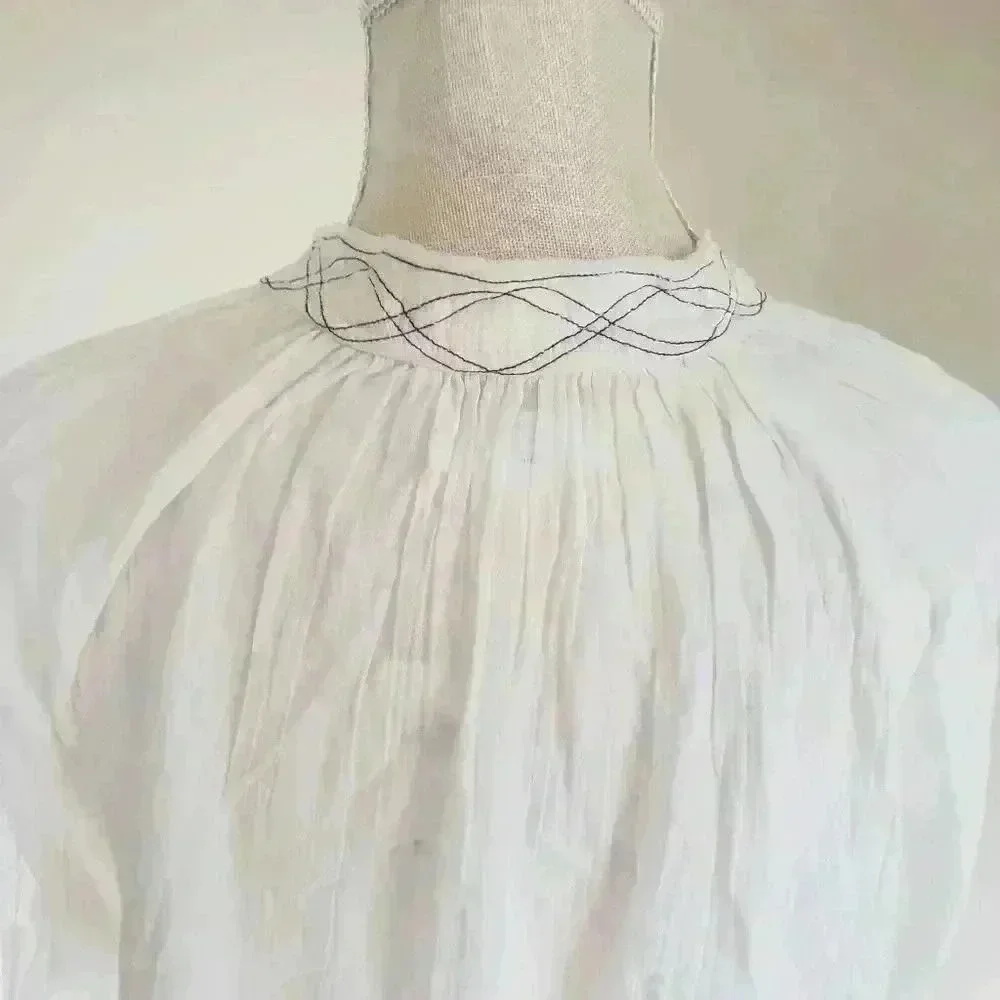 Velvet By Graham & Spencer For Anthropologie White Tie Front Blouse Size Medium - Picture 6 of 8